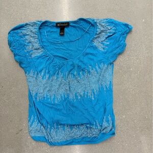 INC International Concepts Turquoise Embellished Blouse